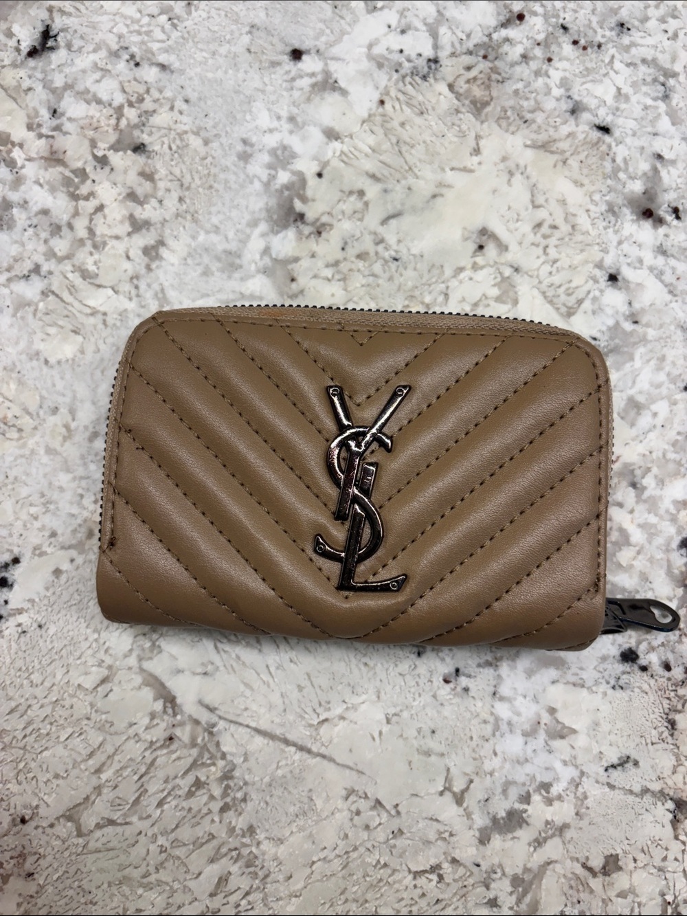 Double zip tan quilted inspired mini wallet
